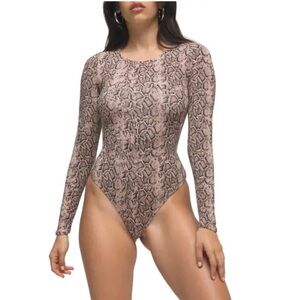 Good American Long Sleeve Snake Print Bodysuit Pink & Black